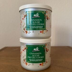 X2 bath and body works Cinnamon Sugar Pretzel Cookie 3 wick Candles NEW